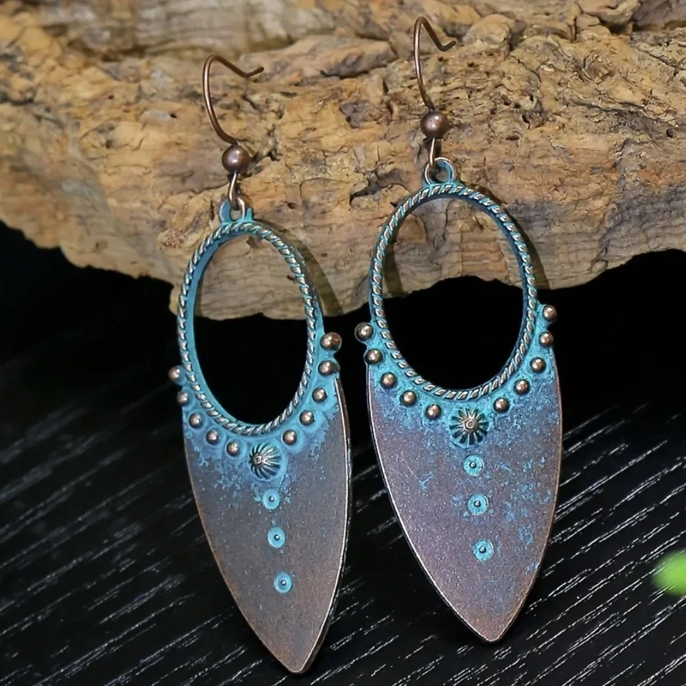 7 Pairs Turquoise Boho Rustic Geometric Earrings